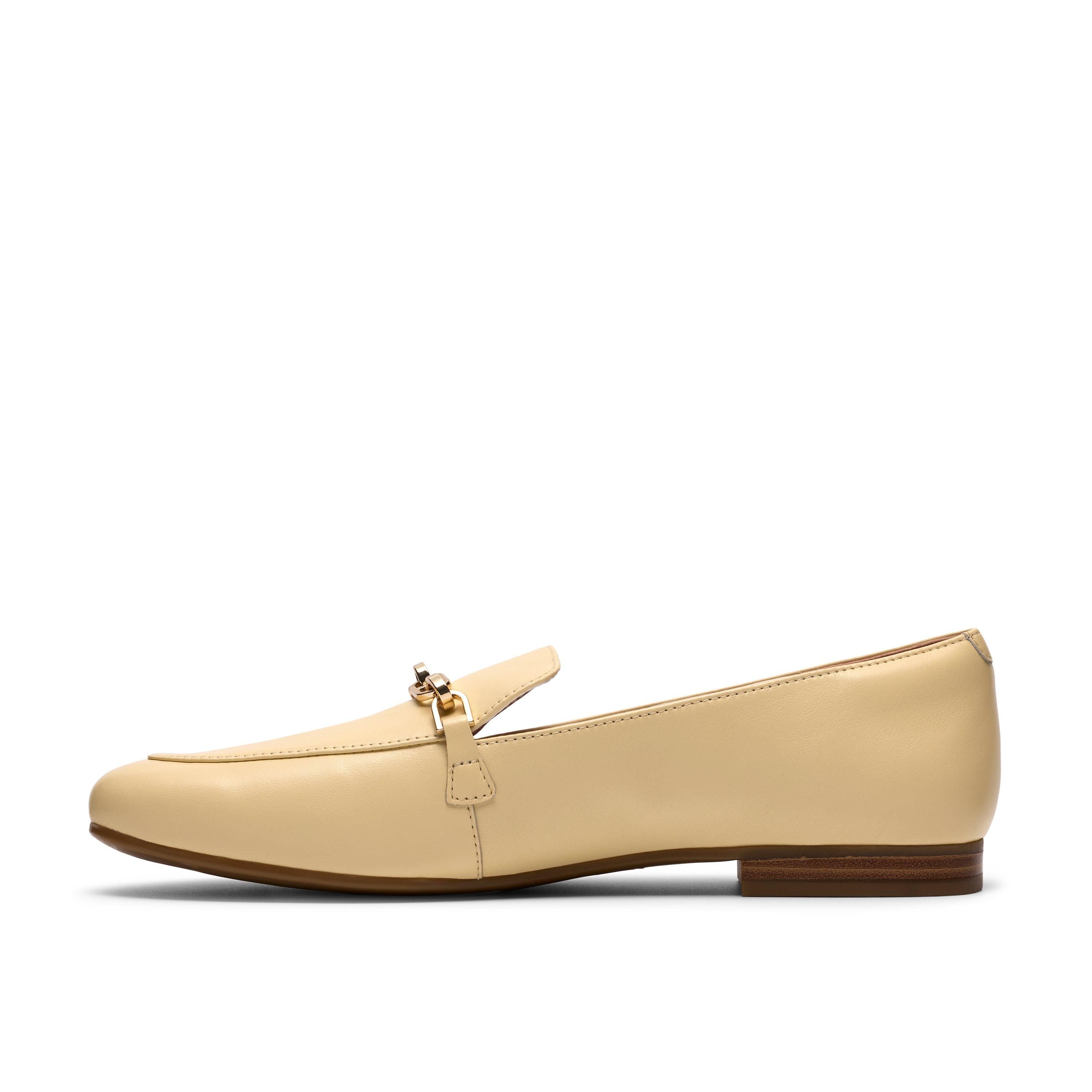 Clarks Tamna Iris Yellow Leather Loafers,Slip Ons