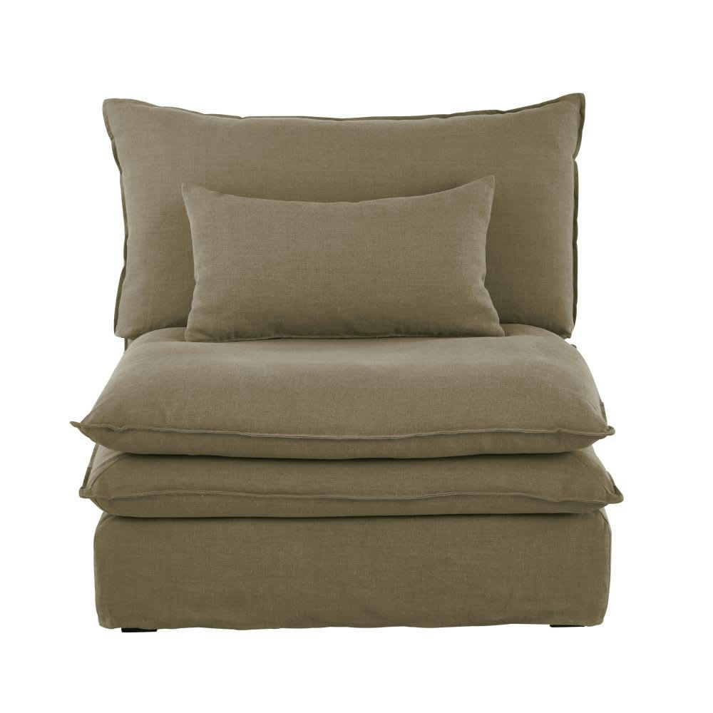 Pompei - Chauffeuse pour canapé modulable en lin vert kaki