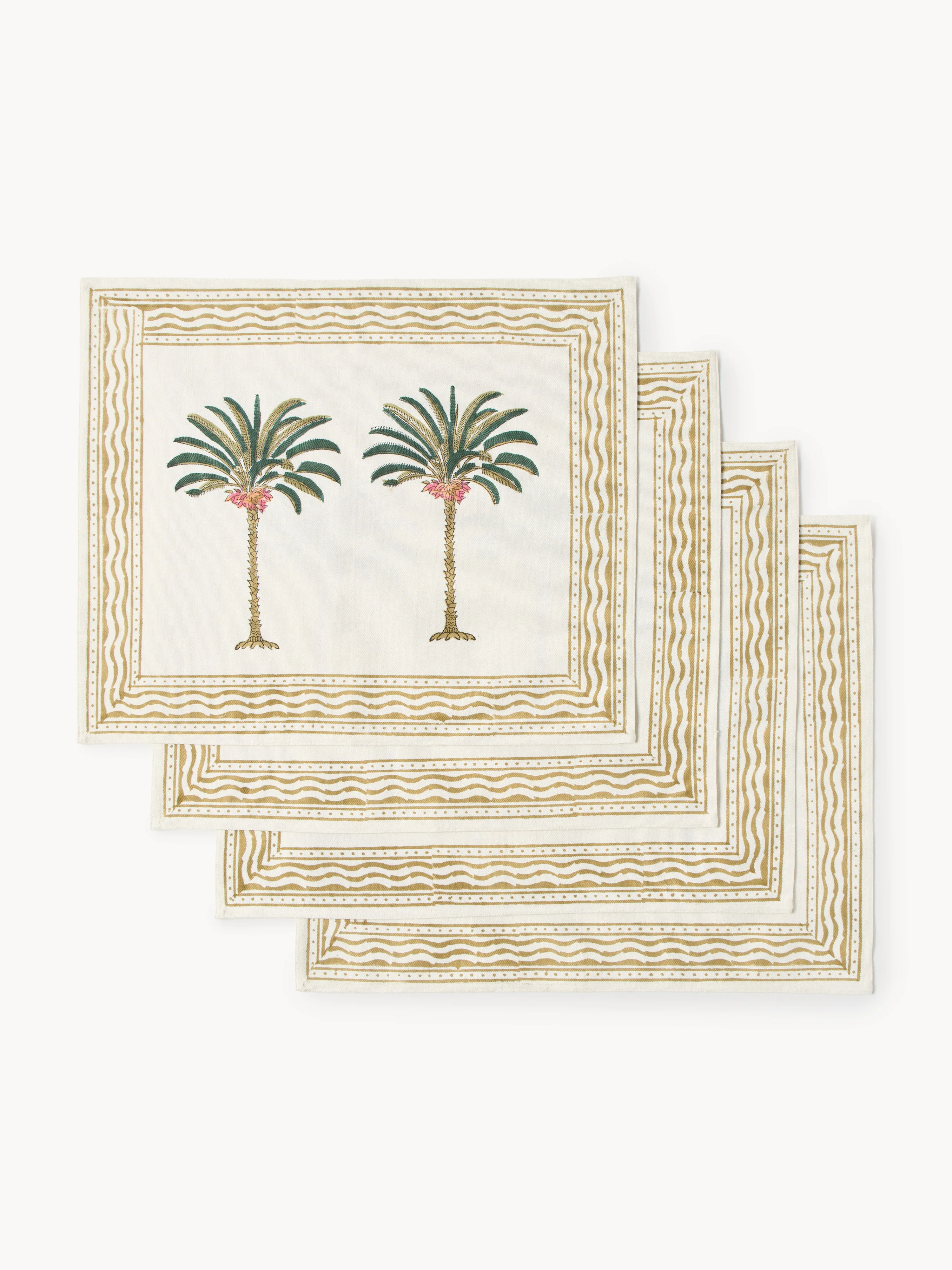 Handbedruckte Servietten Palm Tree, 4er-Set