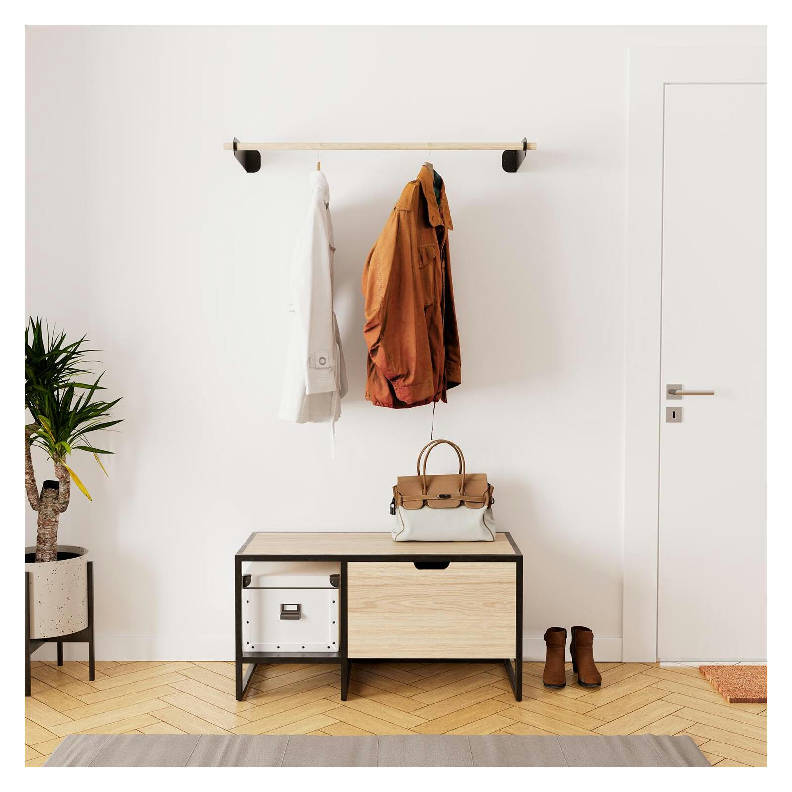 WILKO - Ensemble meubles d'entrée banc + barre de penderie