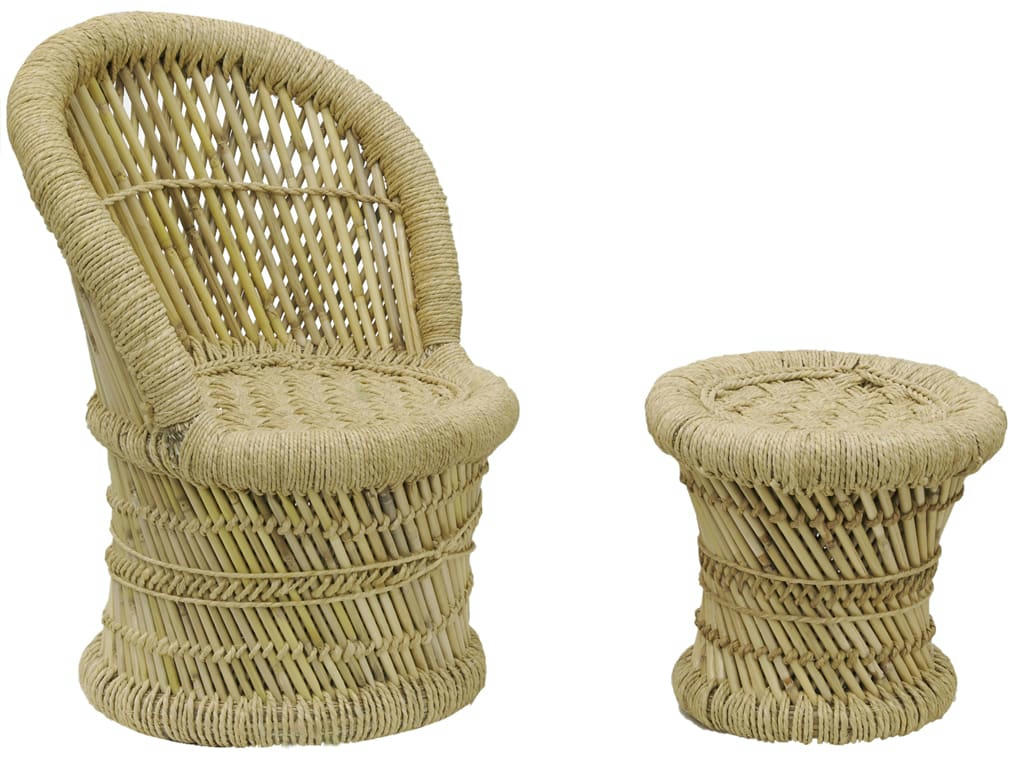 - Fauteuil et tabouret pour enfant en roseau (lot de 2)