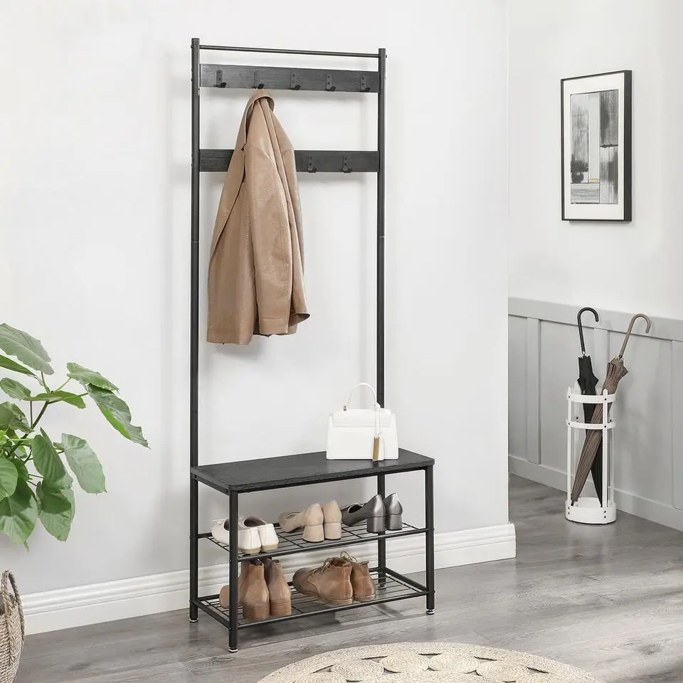 O'DADDY Kapstok met Schoenenrek - Zwart - 9 Haken - 2-Laags Rek