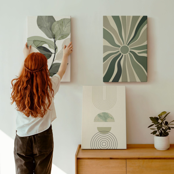 Obraz canvas 3 częściowy Geometryczna zieleń | 3x40x60 | Wallfluent