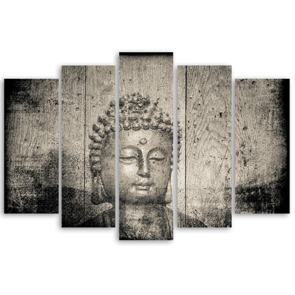 Feeby Obraz 5cz na płótnie Buddha Religia Azja Szary