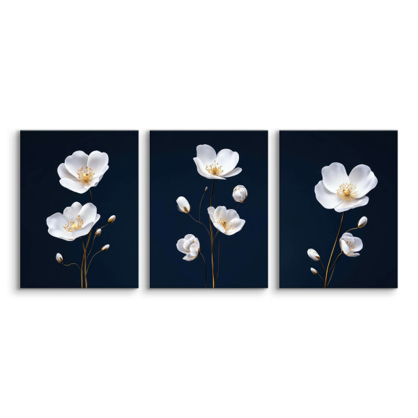 3x Obraz Set Białe Maki Kwiaty Natura Minimalizm 30x40cm