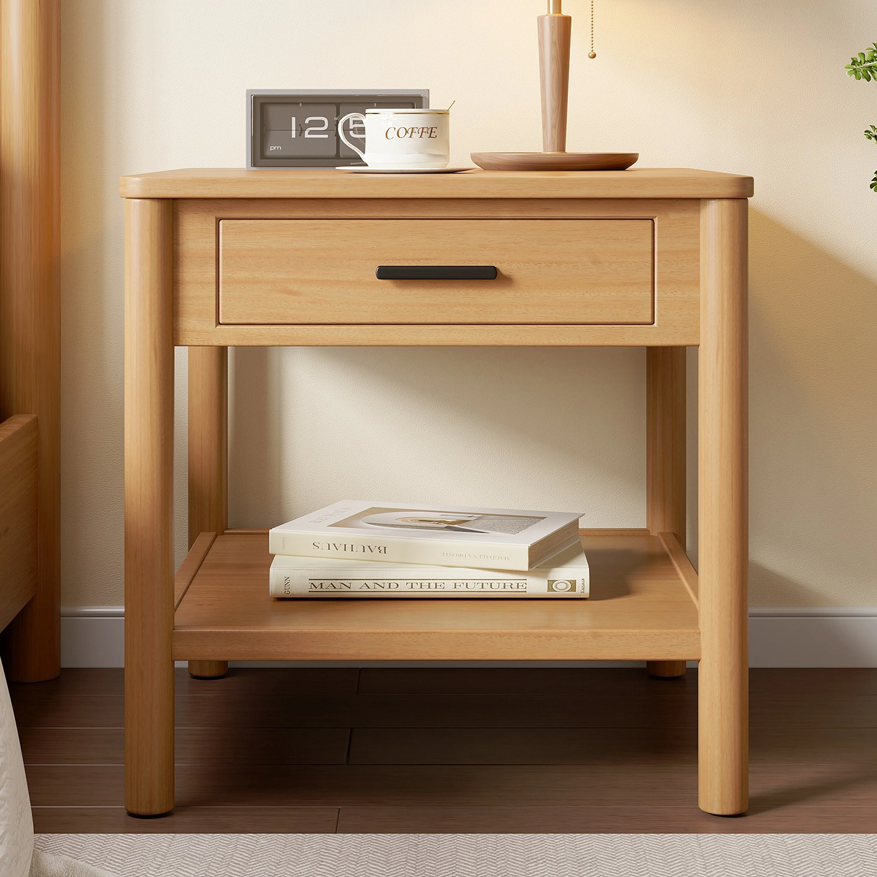 Modern Style Natural Color 1 Drawer Nightstand Side Table