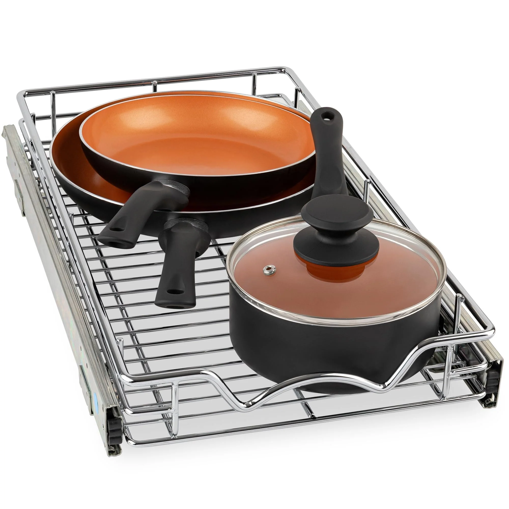 Pull Out Cabinet Drawer Organizer, Heavy Duty- Steel Metal- Chrome Finish