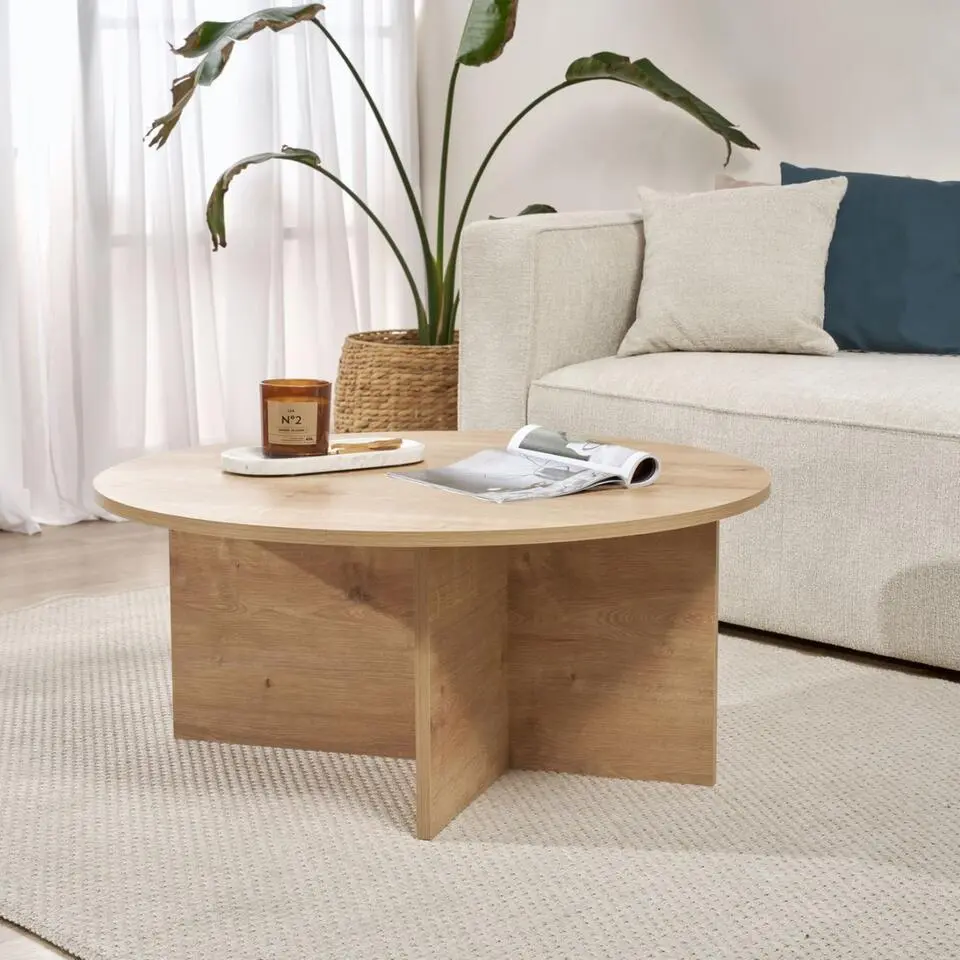 Calicosy - SOLEIL Salontafel met afgerond blad - Naturel - 90x90x40 cm