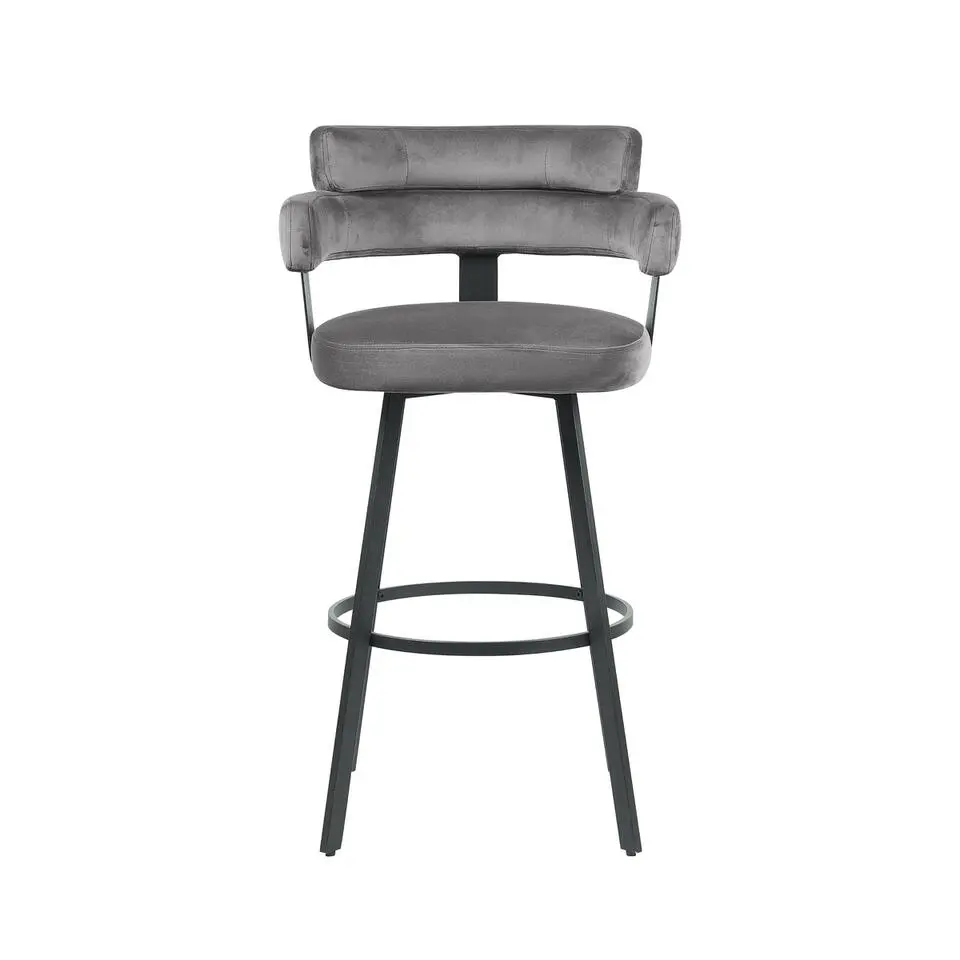 LABEL51 Barkruk Bardio - Grijs - Fluweel - Zithoogte 75 - set van 2