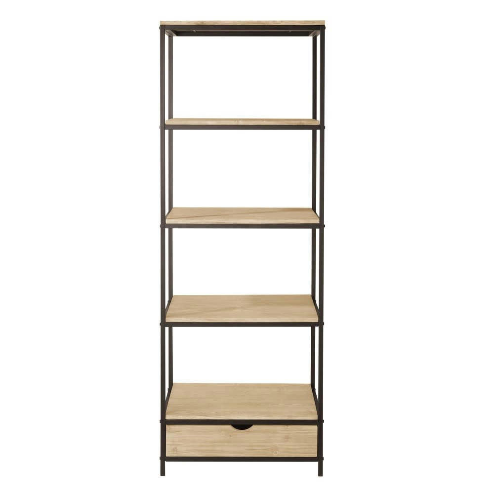 Long Island - Étagère industrielle 1 tiroir en bois de sapin massif et métal