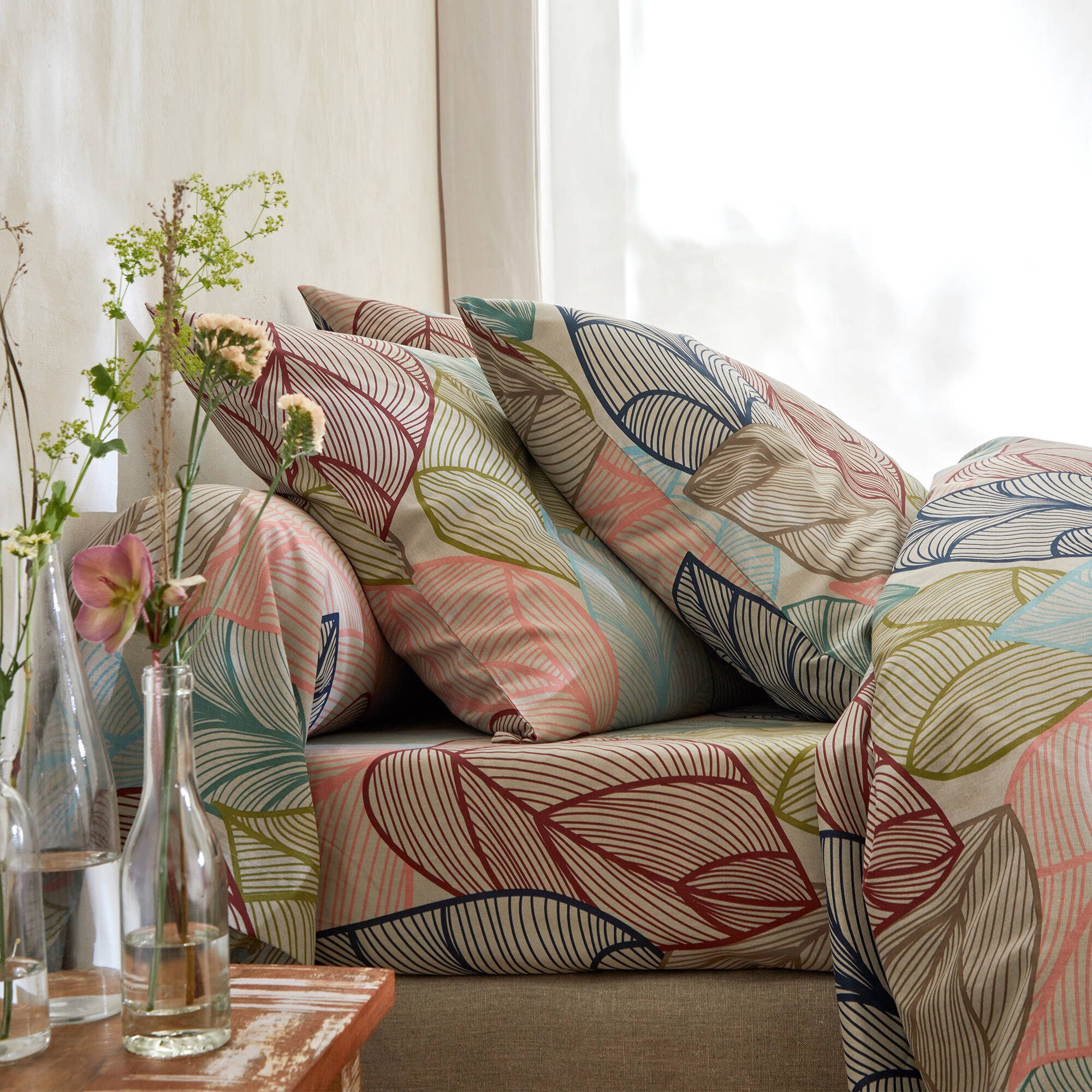 Linge de lit Elsa en polycoton à motifs feuilles