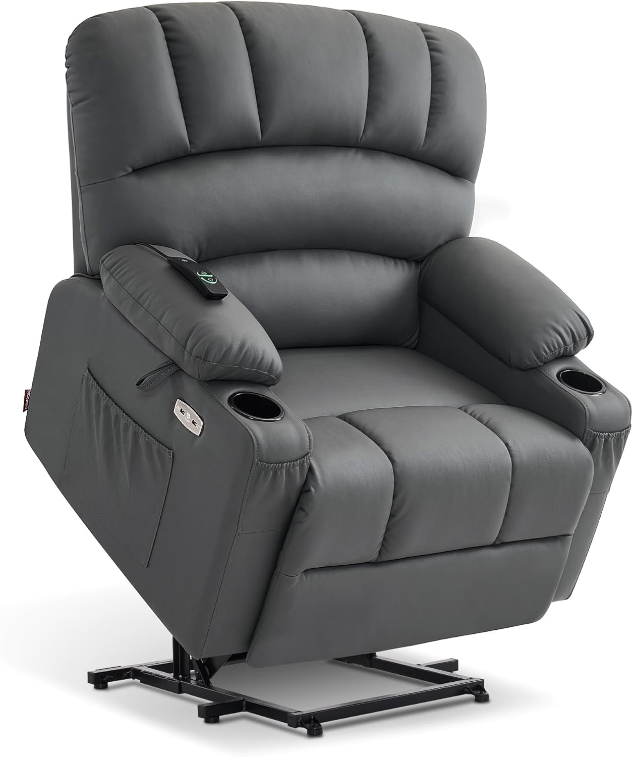 MCombo Power Lift Recliner Chair for Elderly, Lift Chair with Heat and Massage, Extra Wide Lift Recliner for Big People, Faux Leather R7096 (Medium-Wide, Grey)