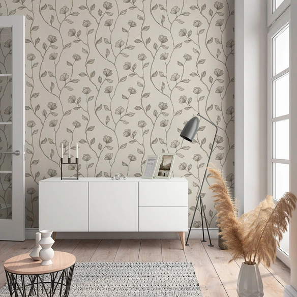 Vliestapete, 10,05x0,53m, Blume beige