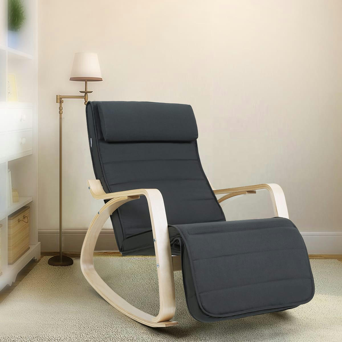 - Fauteuil à bascule moderne tissu bois gris foncé