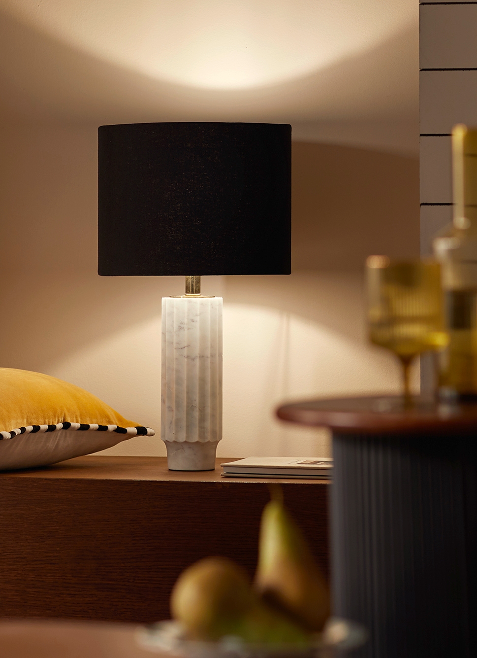 LAMPE à POSER EN MARBRE ET LIN MARBRE/NOIR