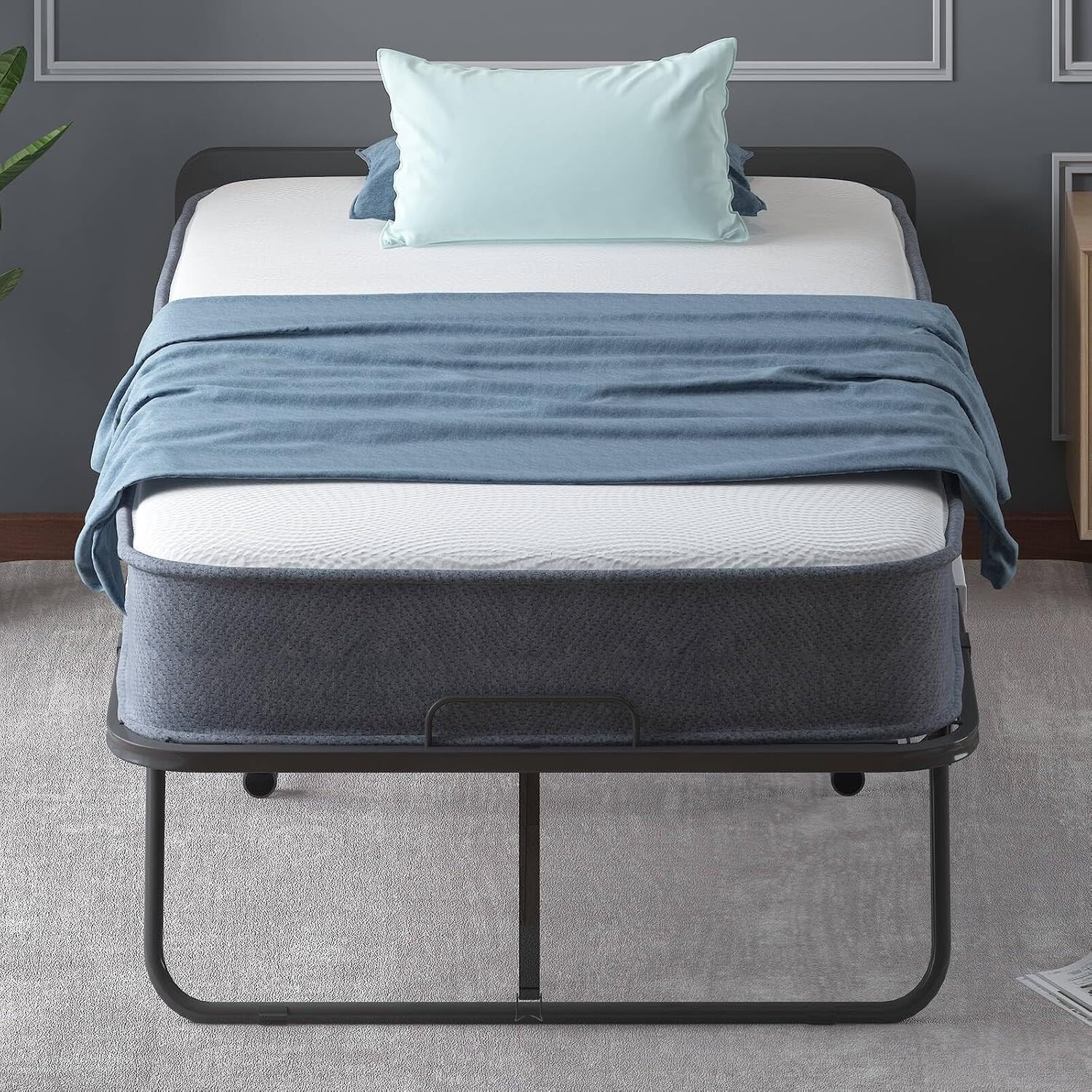 Mixoy Folding Bed with Mattress,Portable Foldable Roll Away Adult Bed for Guest,with Dustproof Bag & Baffle