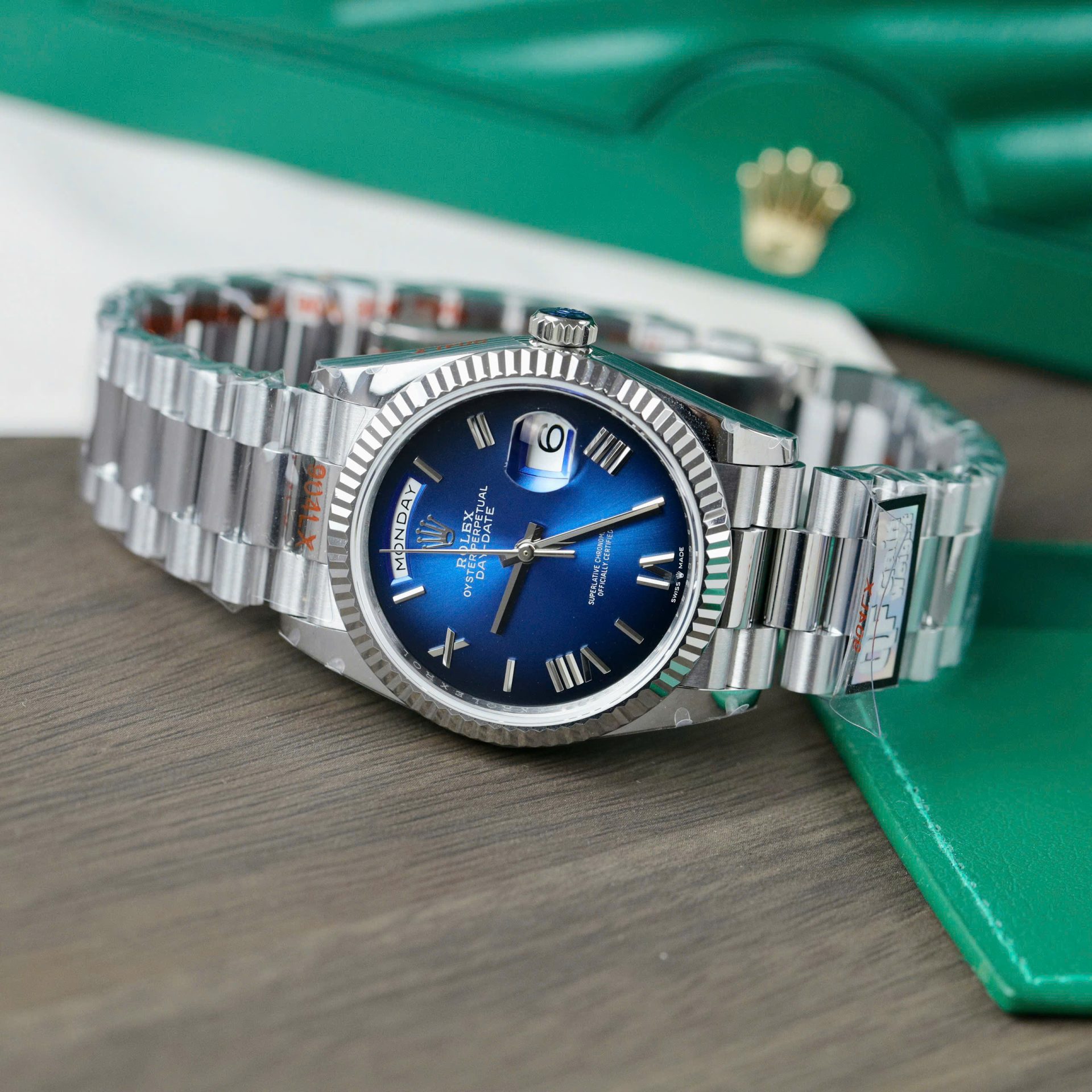 Rolex Day-Date 128239 904L Steel Ombre Blue Dial 36mm Super Clone