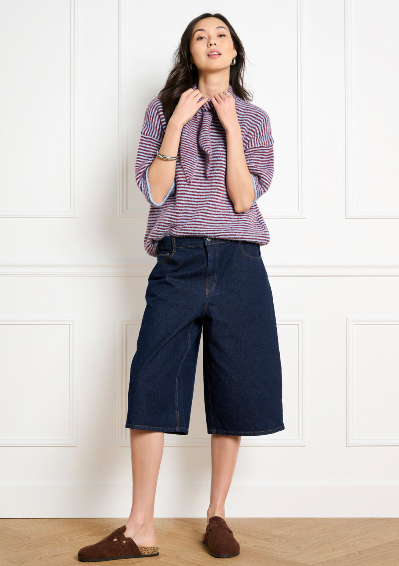 Denim bermuda met hoge taille