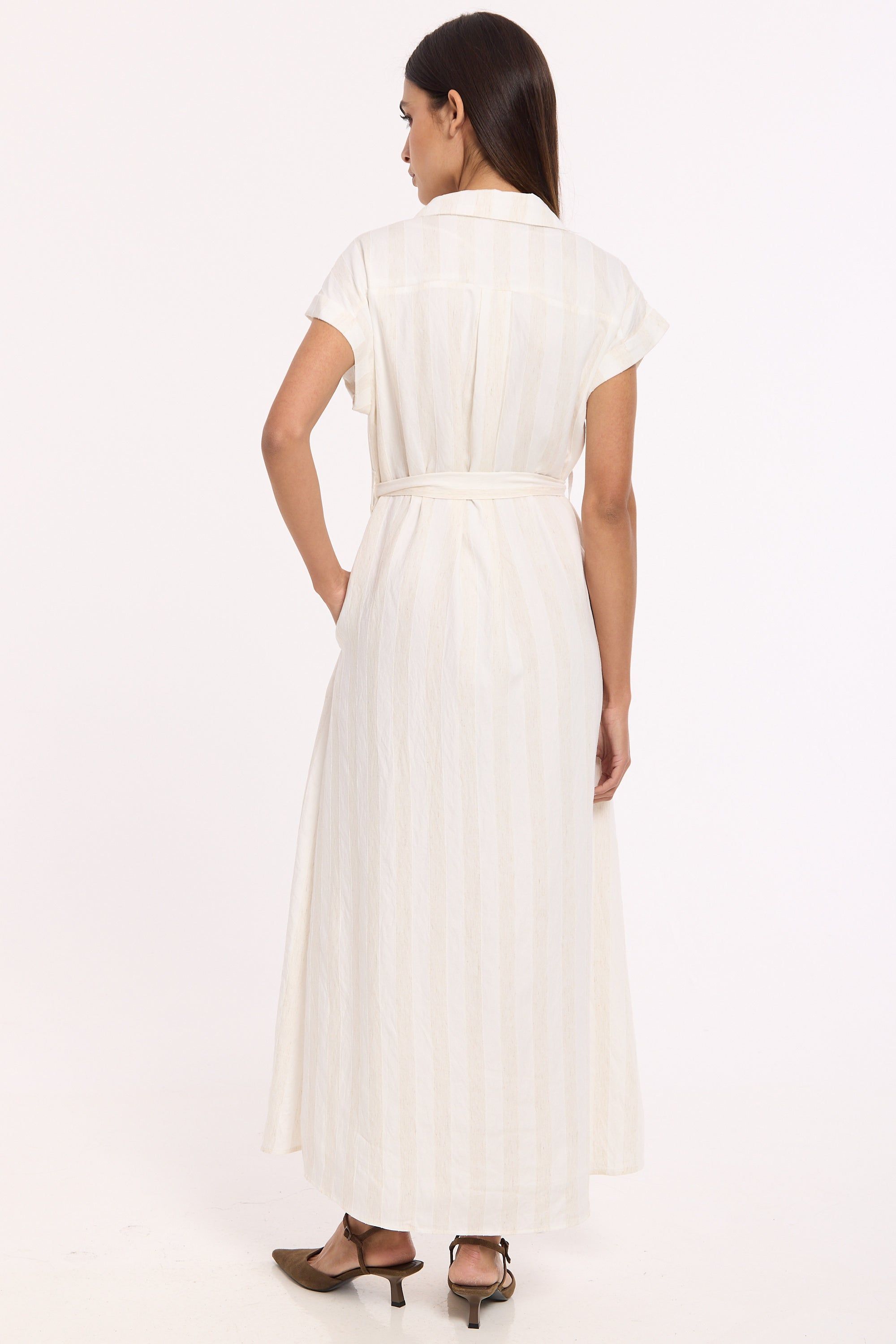 House of Holland Linen Blend Belted Shirt Dress