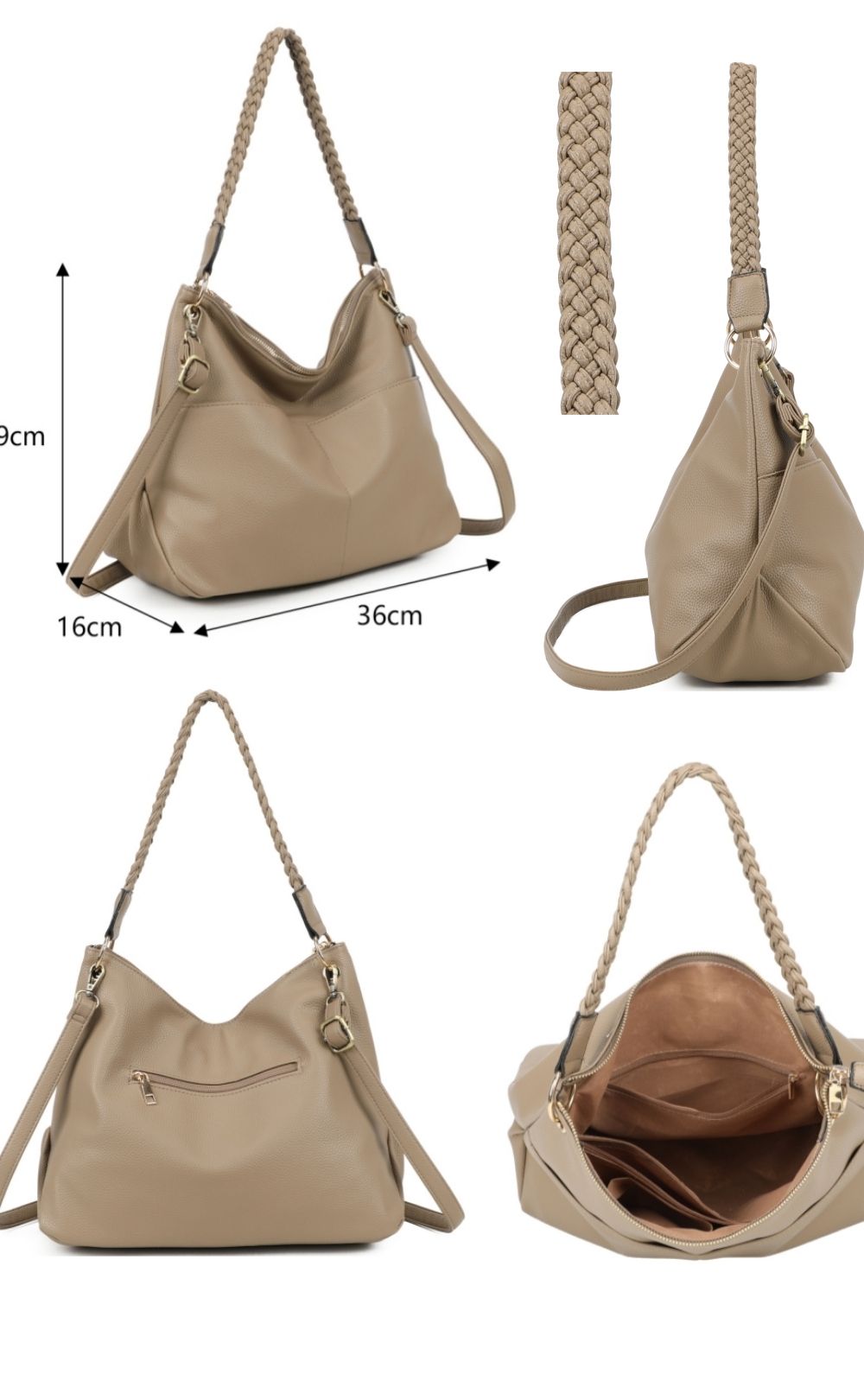 Fontanella Fashion Braided Haven Hobo PU Leather Shoulder Bag