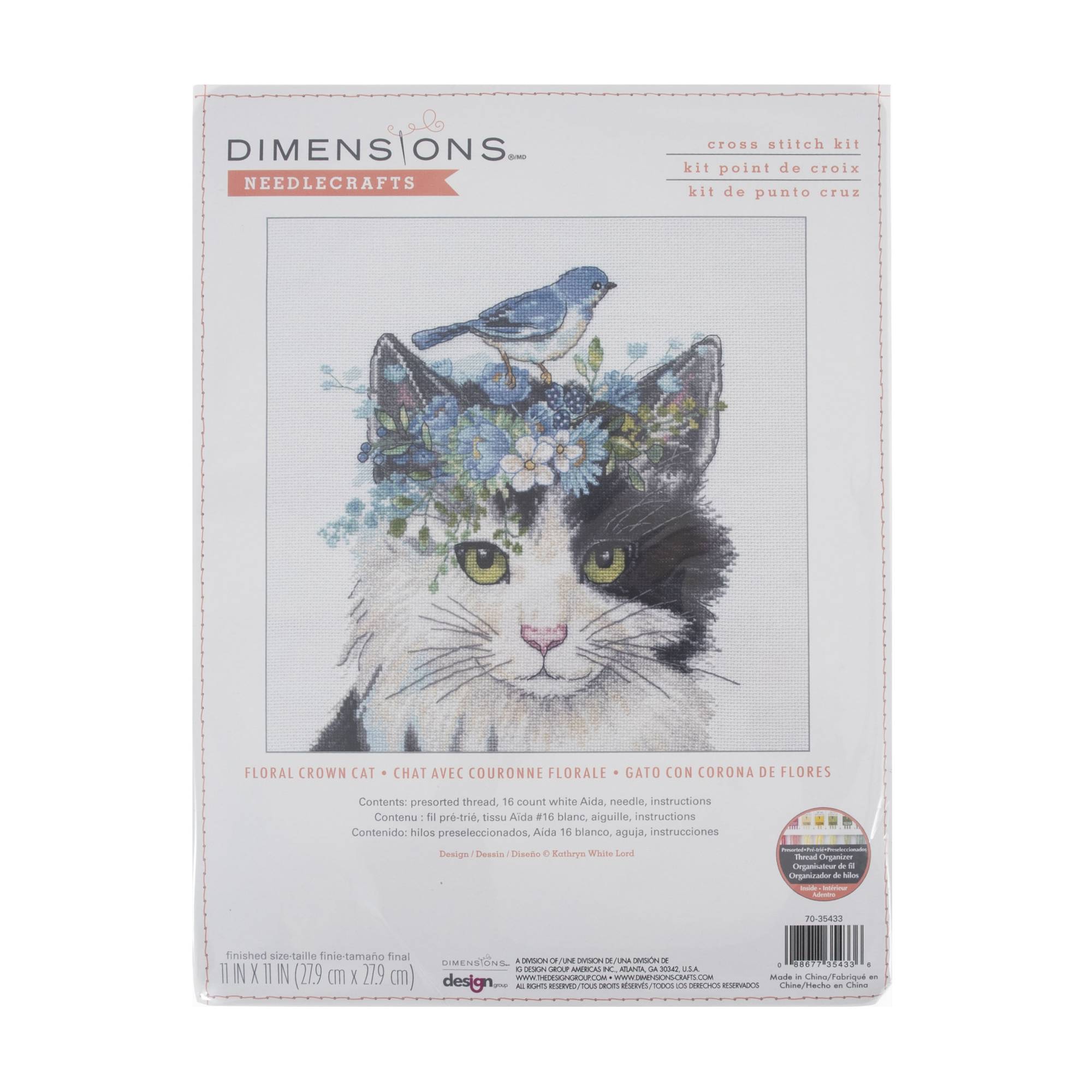 Dimensions Floral Crown Cat Counted Cross Stitch Kit 23cm x 32cm