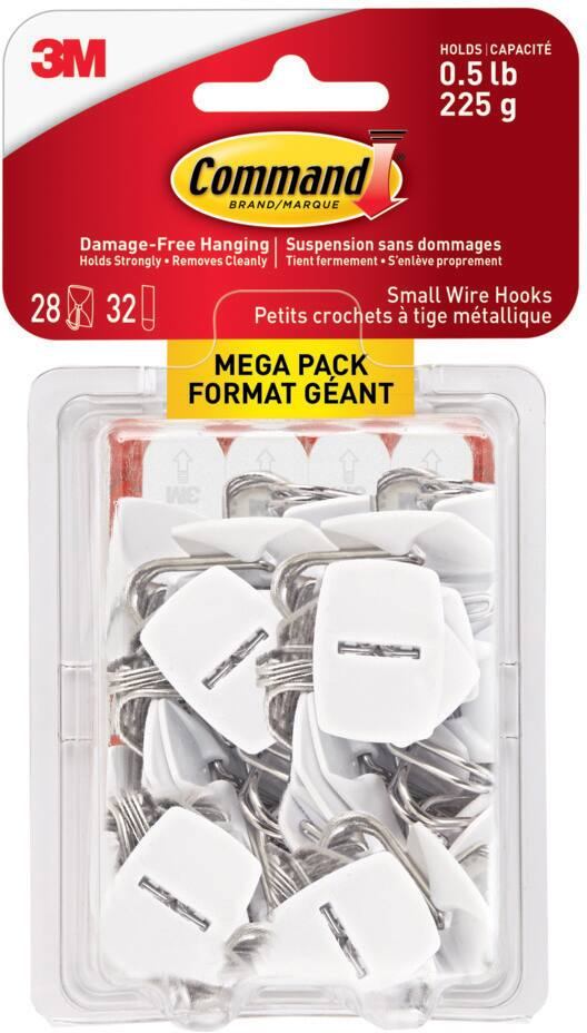 Command Small Utensils Wire Hooks Mega Pack with Adhesive Strips, White, 0.5-lbs, 28 Strips per Pack