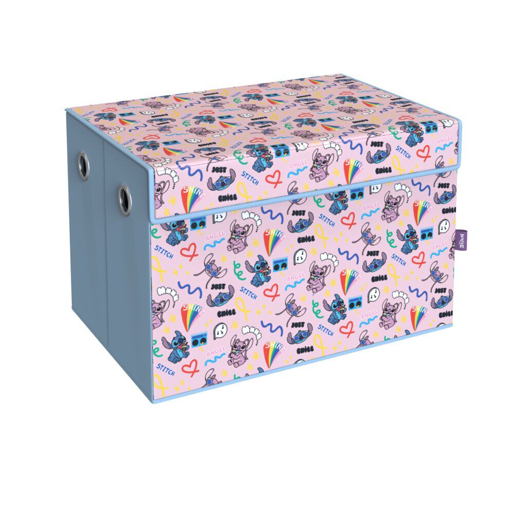 Coffre de rangement enfant Disney Stitch rembourré mousse rose 49x33xH32cm