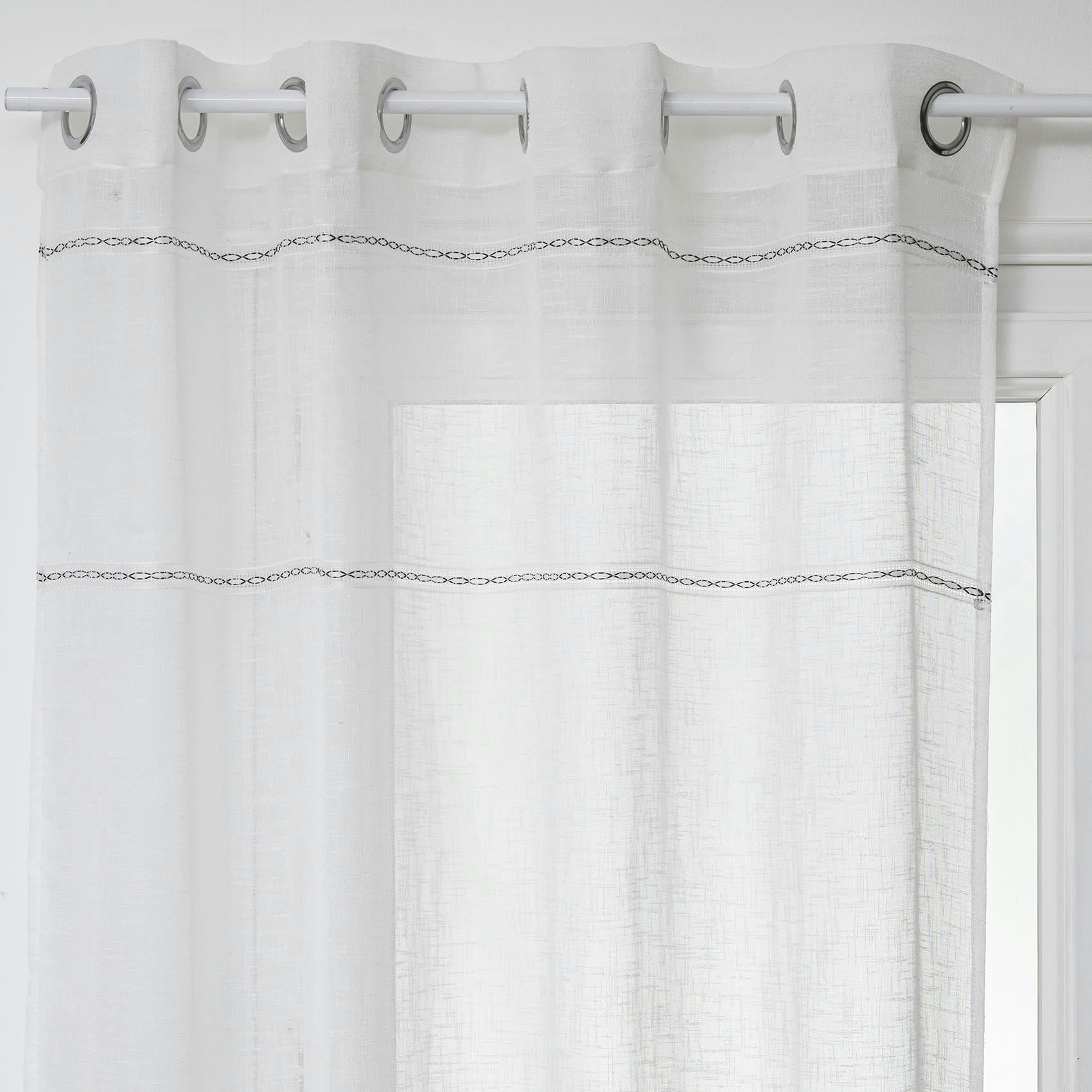 - Voilage avec lignes ajourées polyester blanc 140x240 cm