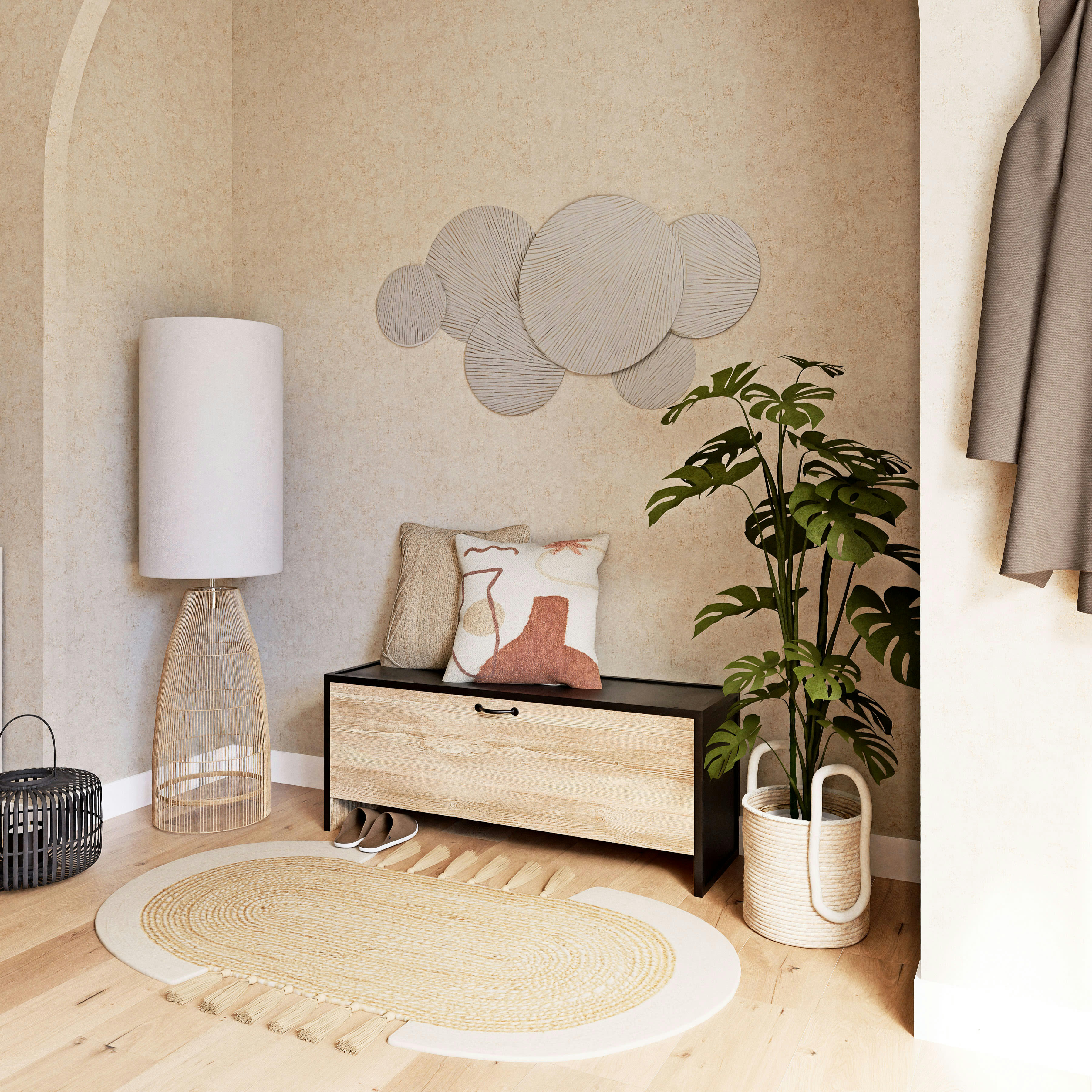 WOODY - Déco murale en bois de manguier blanc 120x63