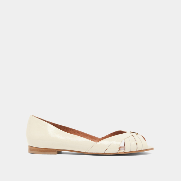 Ballerines à monogrammesen cuir brillant écru | DRAPEAU