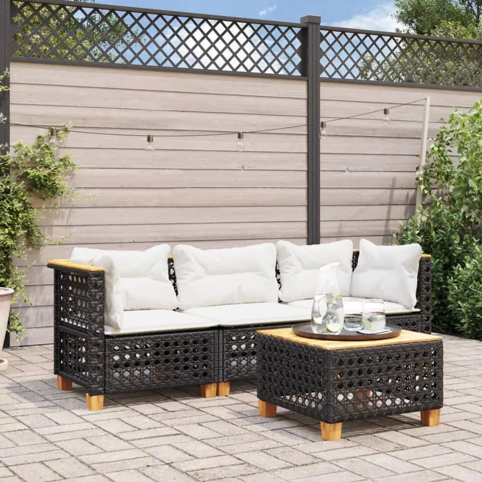 vidaXL - Tuinbank - Zwart - Poly rattan - 3 stuks