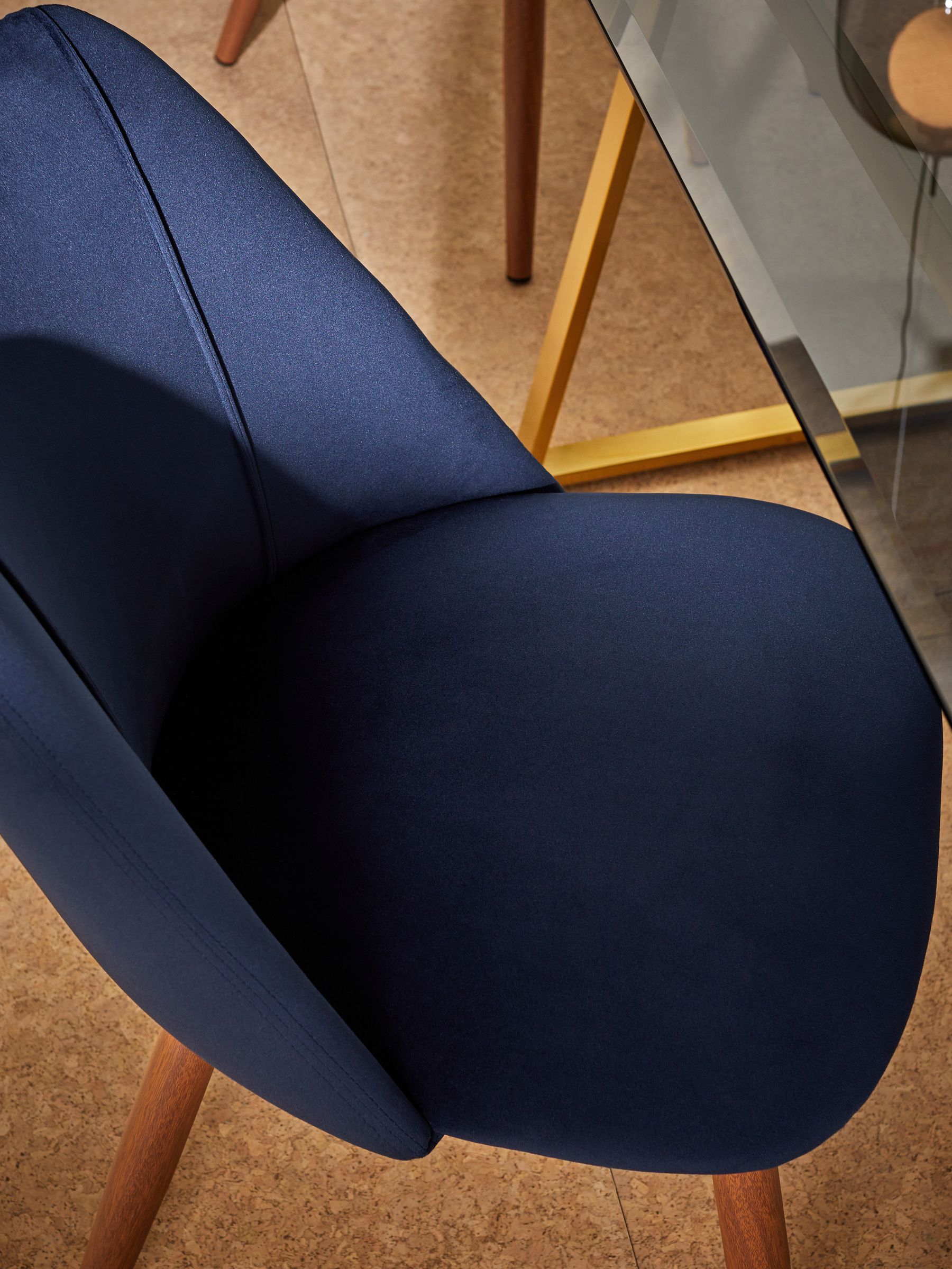 Set of 2 Lule Non Arm Dining Chairs in Dark Blue Velvet and Walnut Effect Legs