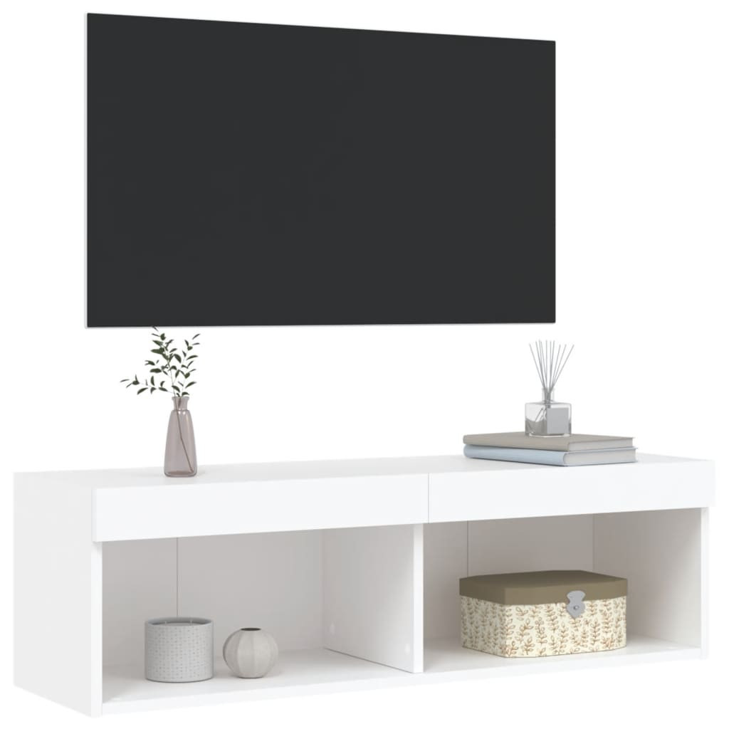 Szafka Pod Telewizor Szafka RTV Komoda Pod Telewizor Biała LED 100x30x30 cm