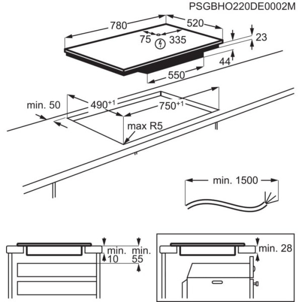 Płyta indukcyjna ElectroluxKIV83443CT Bridge 600 SaphirMatt SE 80cm