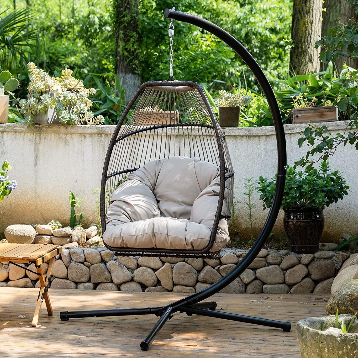 Hanging Egg Swing Chair Outdoor Hammock with Stand, Wicker Rattan Patio Chair, Swings for Adults, Chairs Outside, Patio, Bedroom, Garden & Balcony