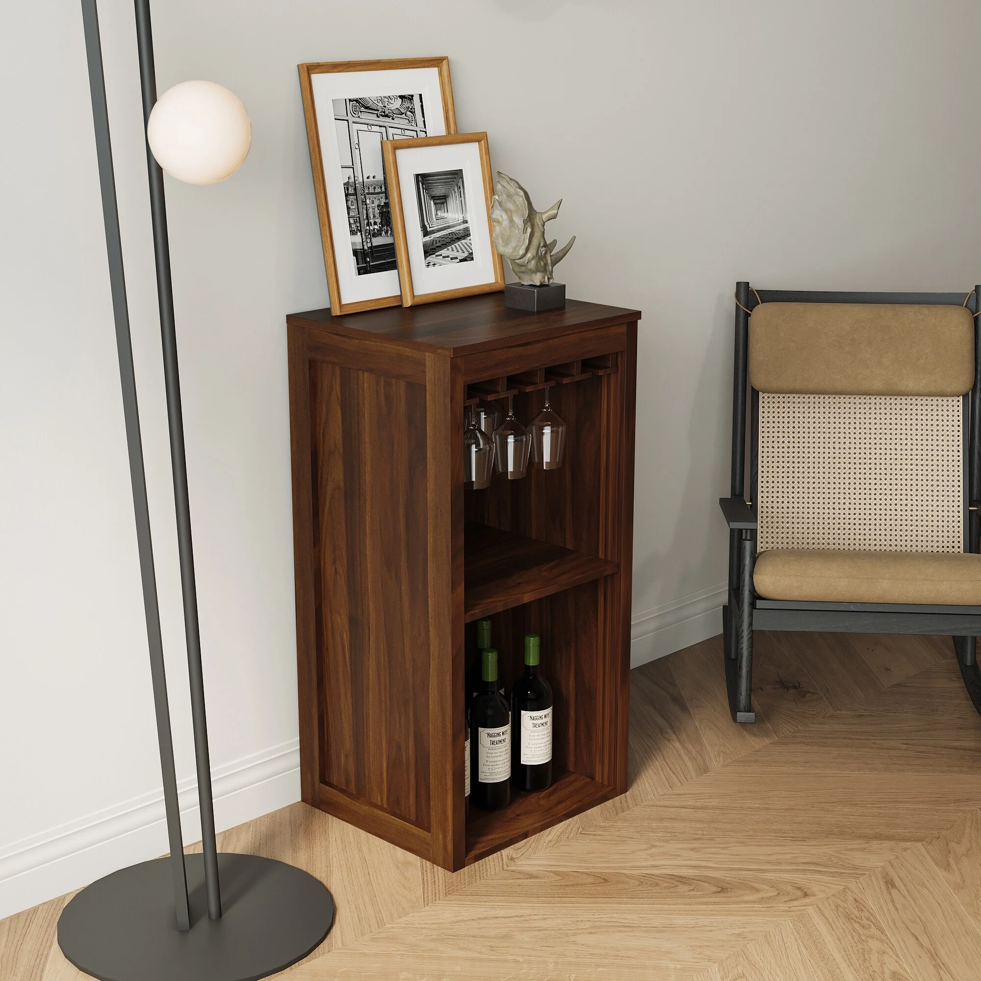 Modular Wine Bar Cabinet With Storage Shelves With Hutch For Dining Room