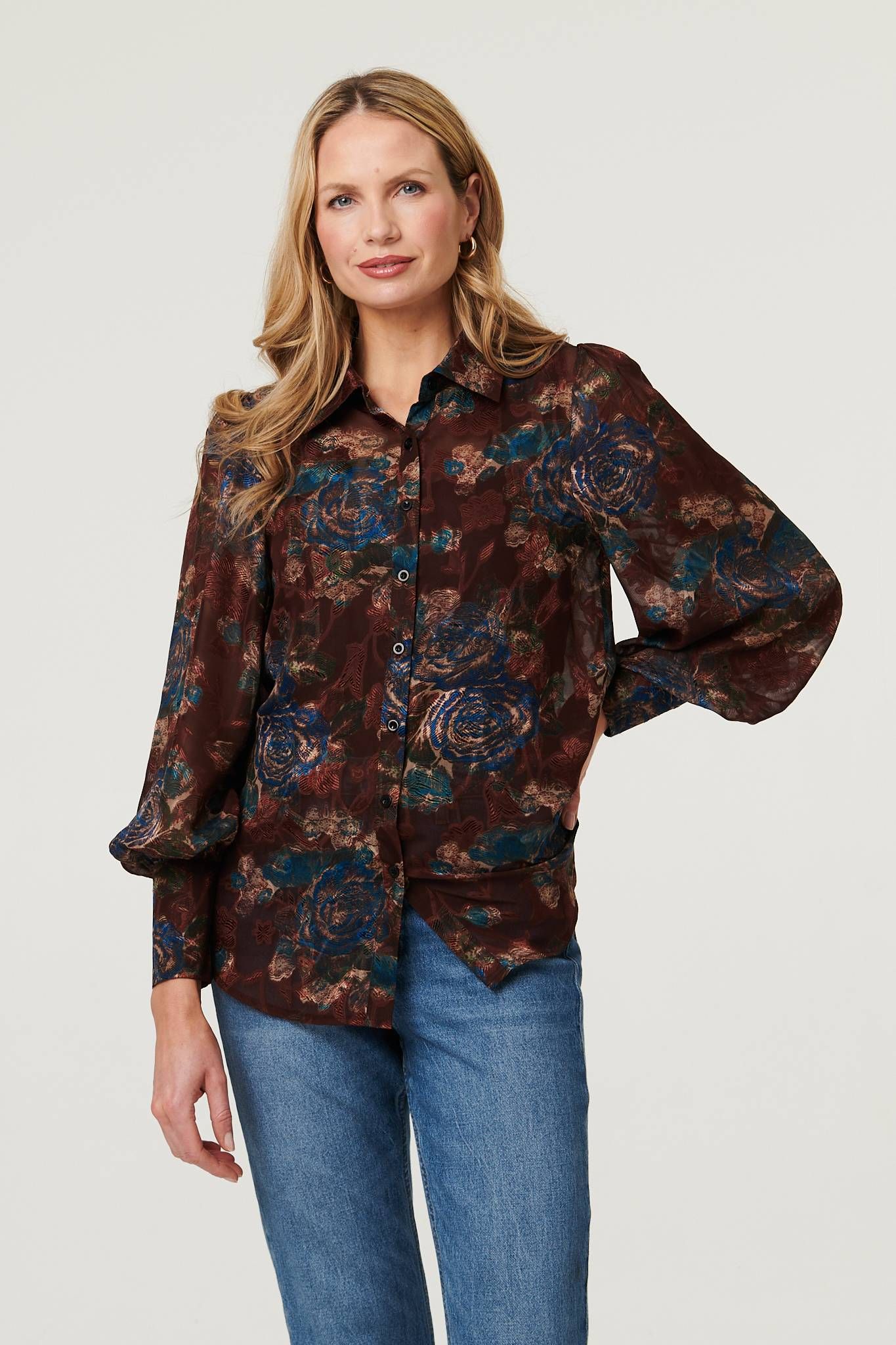 Izabel London Printed Balloon Sleeve Relaxed Shirt