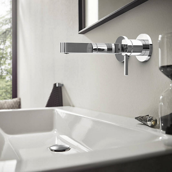 Lot de 2 mitigeurs lavabo mural HANSGROHE Finoris 165 mm   bonde à écoulement libre Chromé   Corps encastré