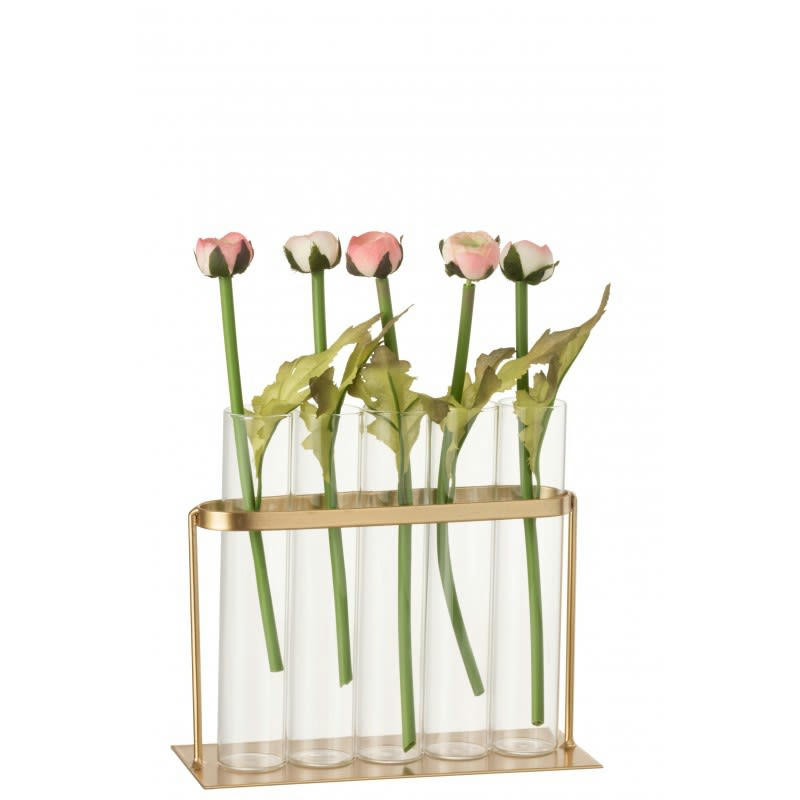 TUBES - Soliflore 5 tubes métal/verre or H17cm