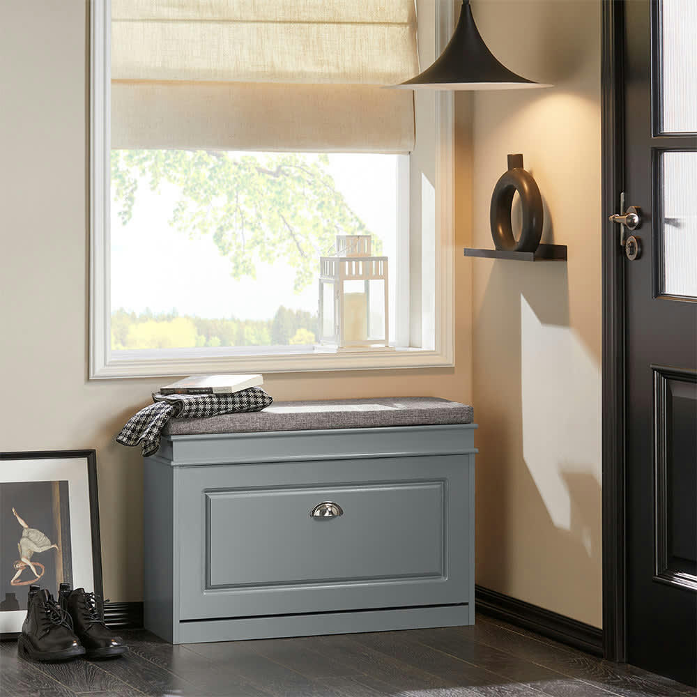 - Banc d'entrée 1 porte abattante effet bois gris
