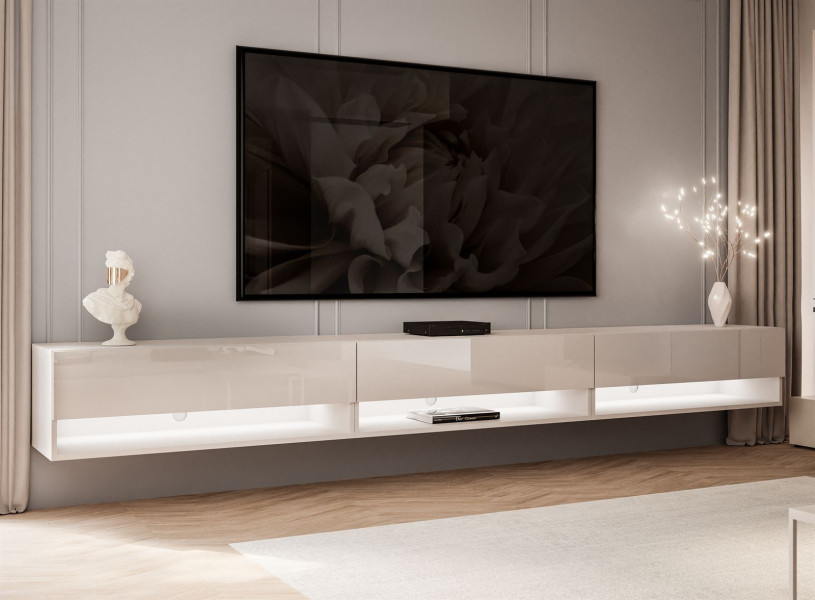 Szafka RTV CALANTE 270 cm z led podwieszana kaszmir połysk