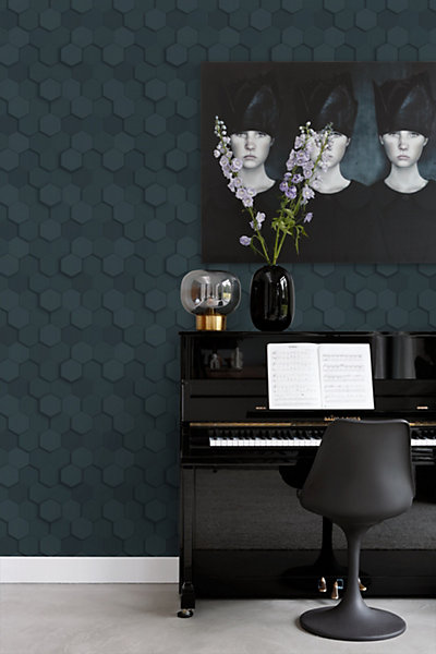 Origin Wallcoverings papier peint hexagone 3d bleu foncé 53 cm x 10.05 m
