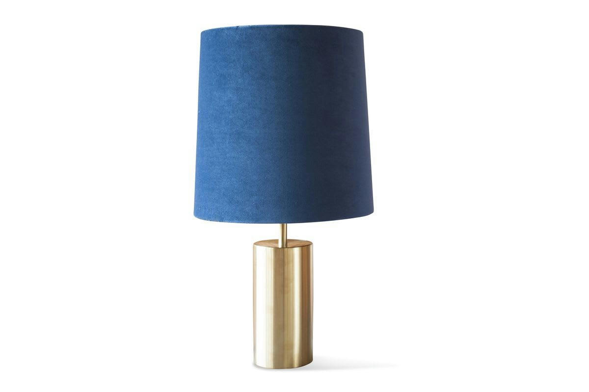 SARHITA - Lampe en métal doré et velours bleu