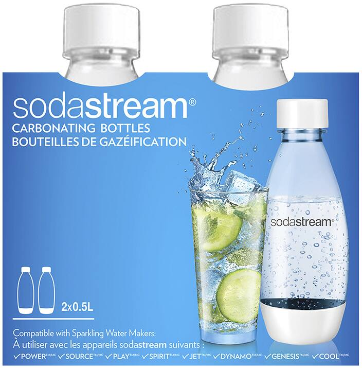 SodaStream Fuse Carbonating Bottles, BPA-Free, White, 0.5L, 2-pk