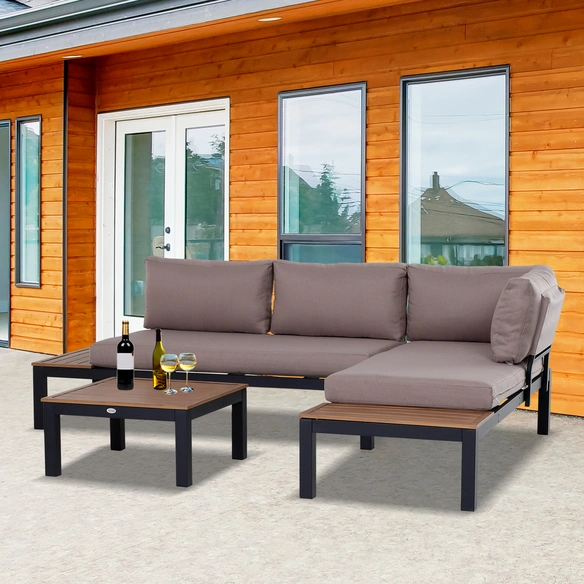 Gartenmöbelset, 3 Sitzplätze, Aluminium/Polyester