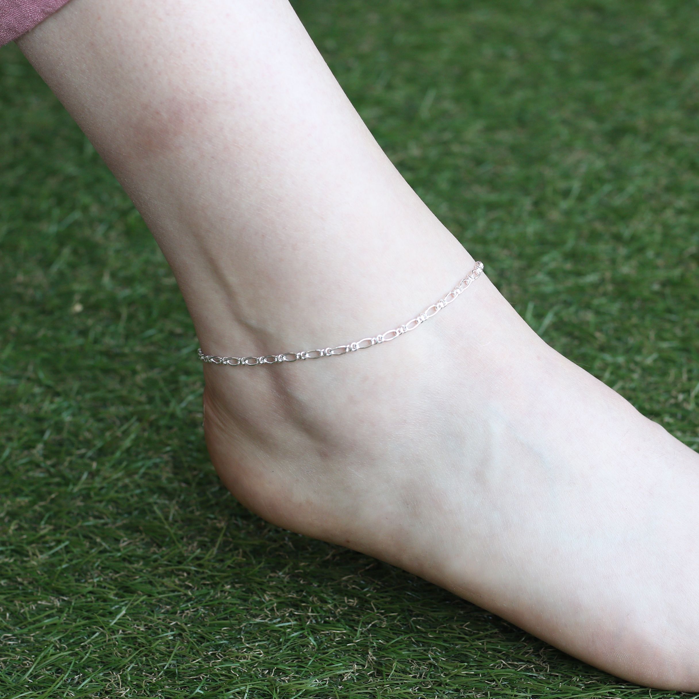 The Colourful Aura Pure Silver Braided Slim Indie Boho Silver Indian Payal Anklet