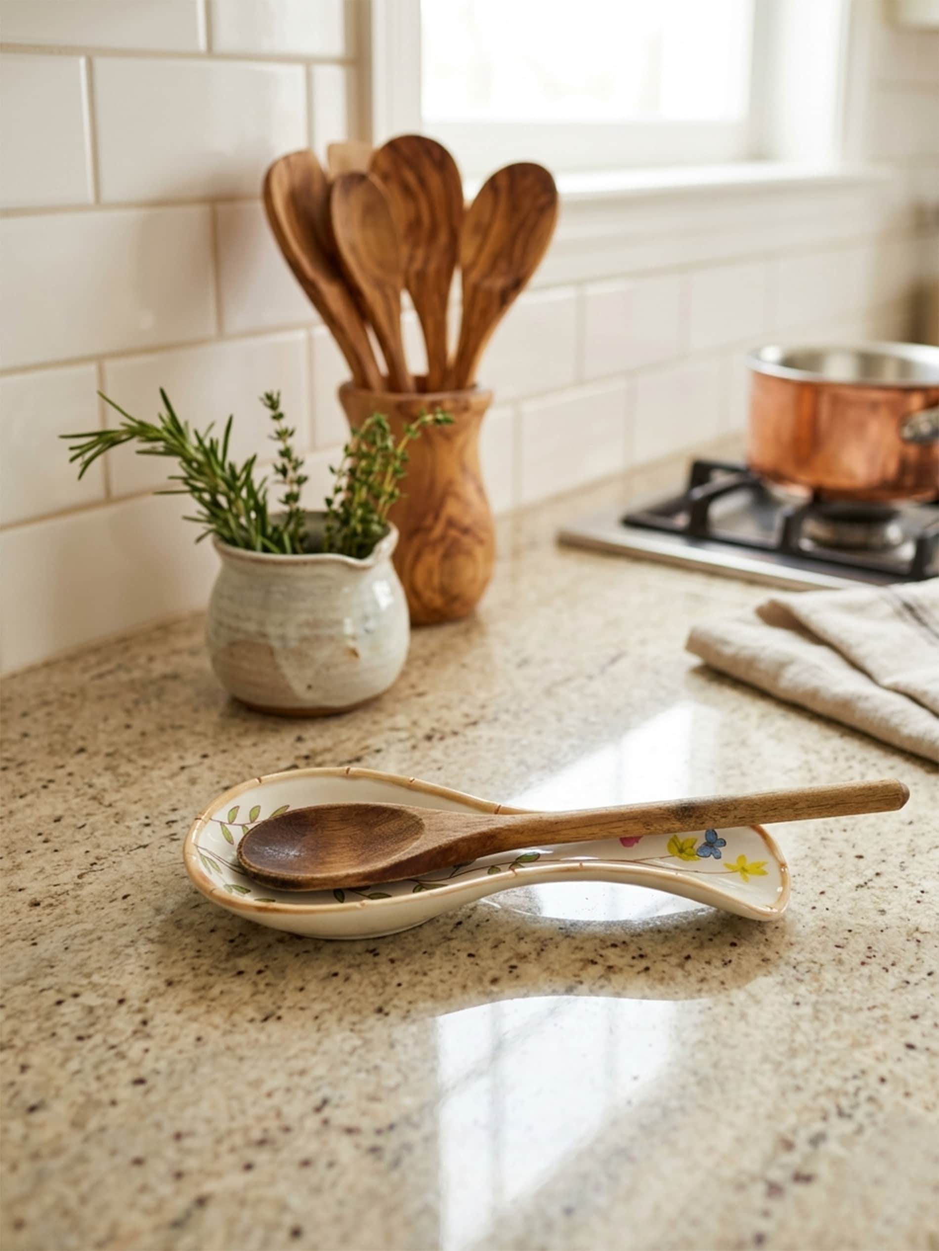 Ceramiczna podstawka pod łyżkę z motywem kwiatowym
