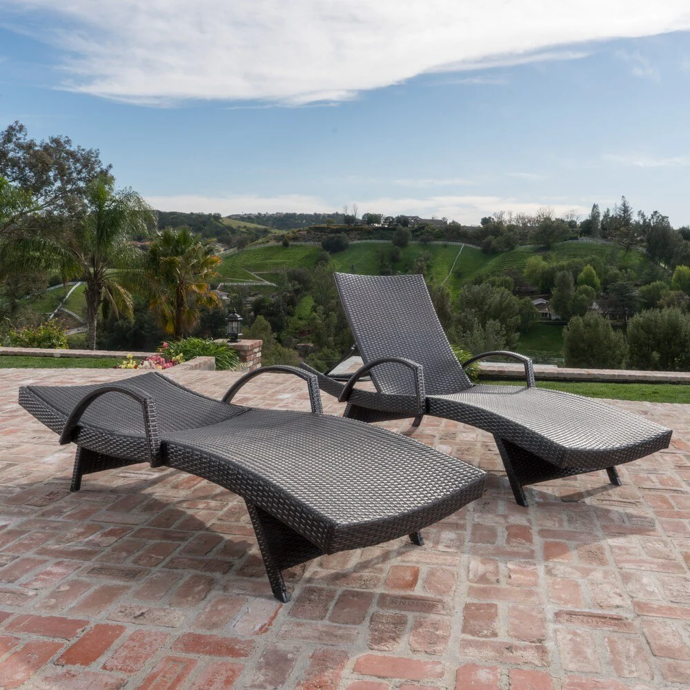 Outdoor Wicker Adjustable Chaise Lounge with Arms w/ table (Set of 2) by Christopher Knight Home
