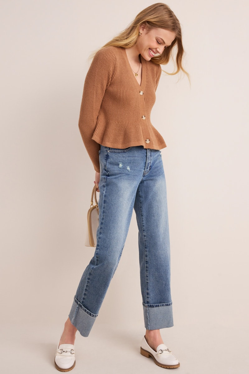 Denise Rib Knit Peplum Cardigan