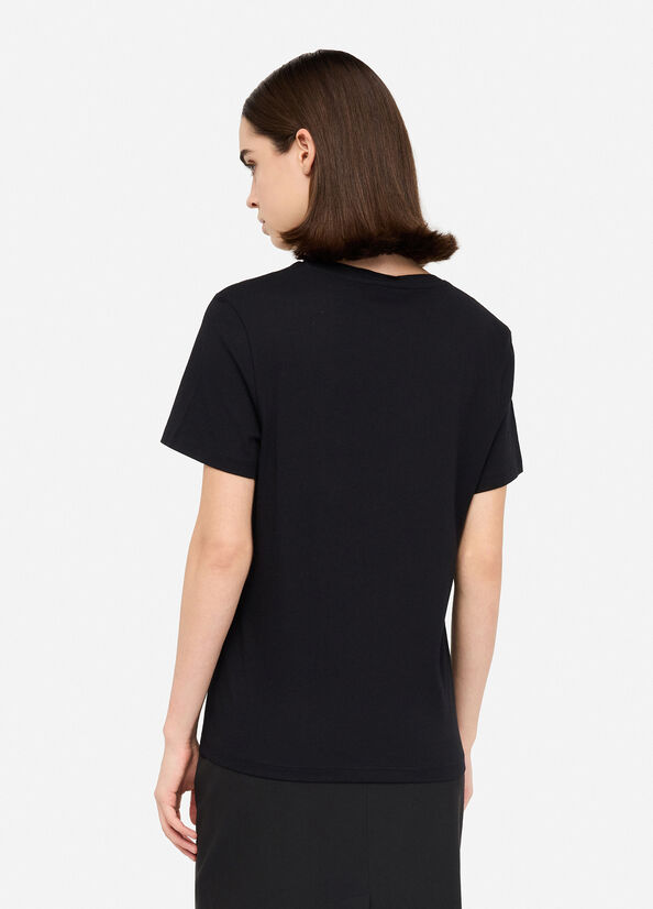 T-shirt con stampa e strass